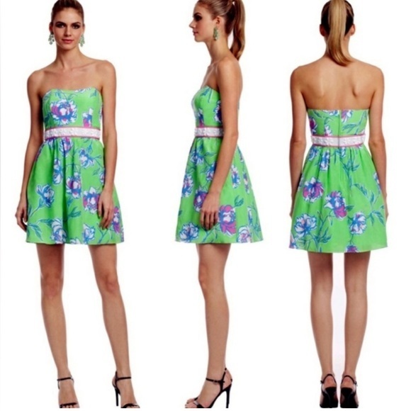 NWOT Lilly Pulitzer Langley Strapless Beaded Floral Mini Dress Size 8 Flirty - Picture 1 of 13